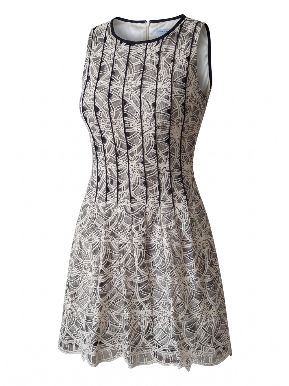Antonio Melani Black Cream Lace Fit & Flare Cocktail Dress Sz 6